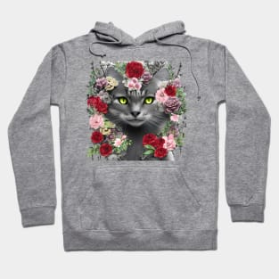 Beautiful Floral Gray Cat Hoodie